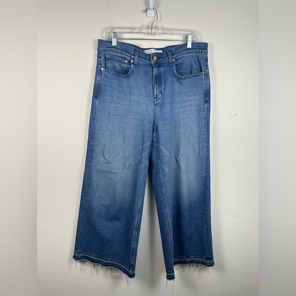 AYR‎ The Must Wide Leg Ankle Jeans Women 32 Blue Excellent Raw Hem Medium Wash